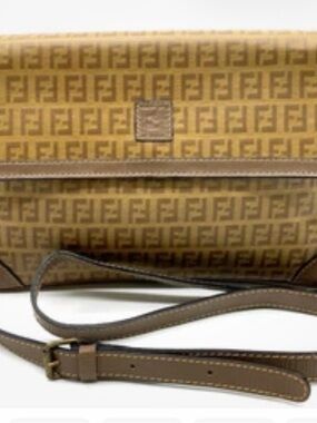 Fendi Brown Zucca Monogram Crossbody Bag with Leather Trim